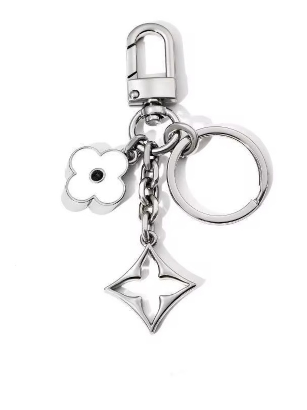 Silver Flower Charm Keychain - Women Accessories